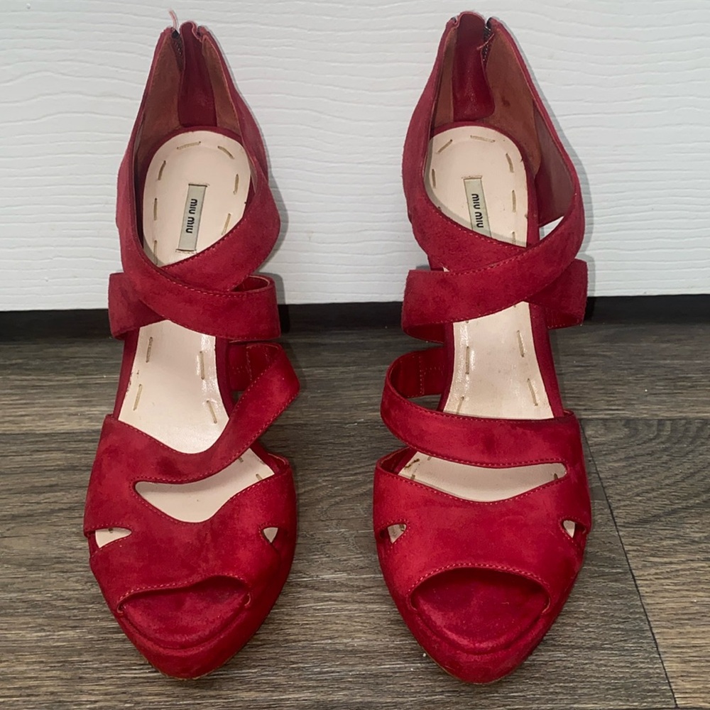 Miu Miu Red Suede Strappy Sandals